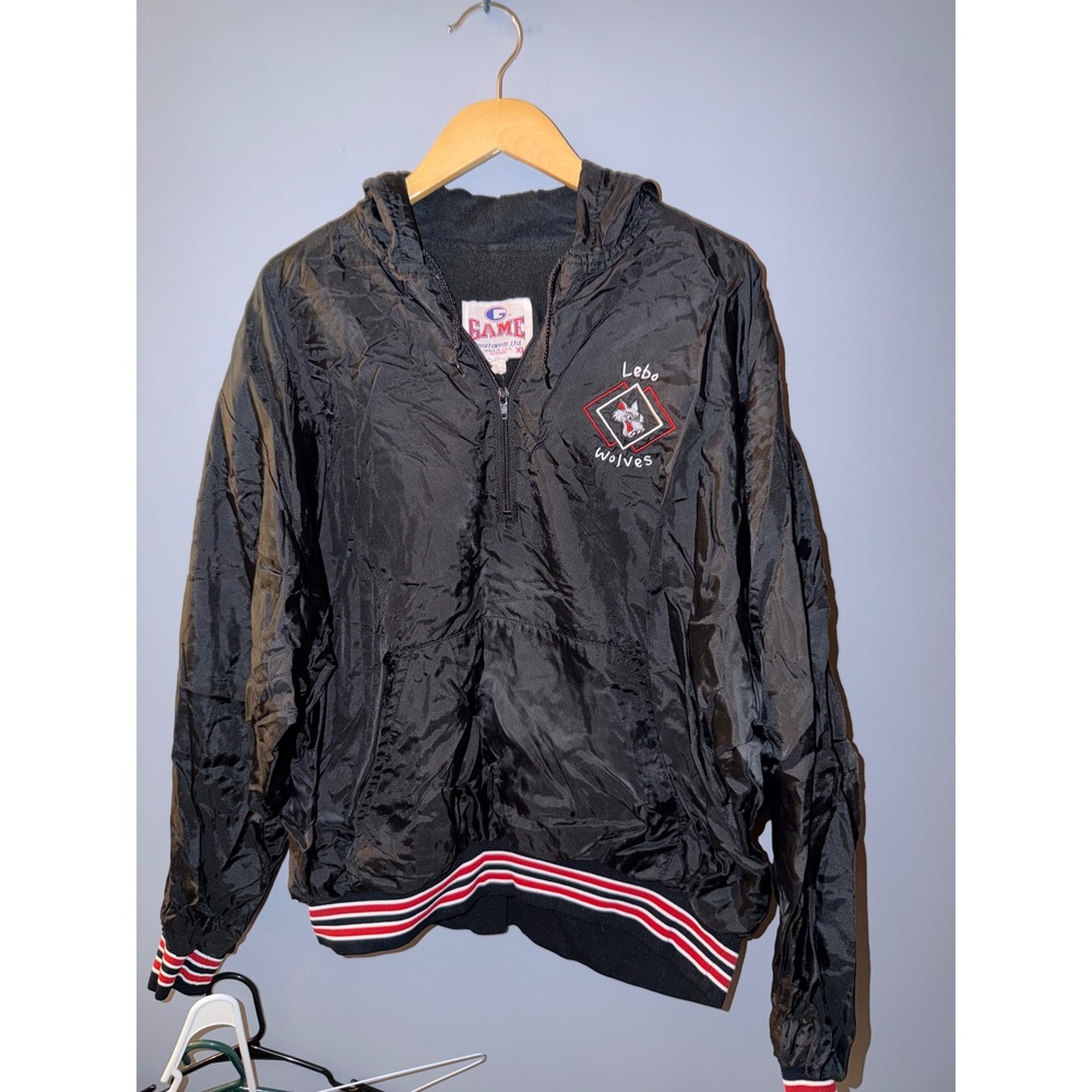 Vintage Game Sportswear Lebo Wolves 1/4 Zip Windbreaker Jacket Black Mens XL USA